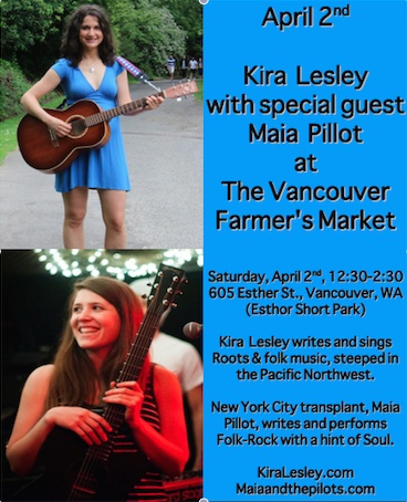 Kira Lesley and Maia Pillott play at the Vancouver Farmers Market.
